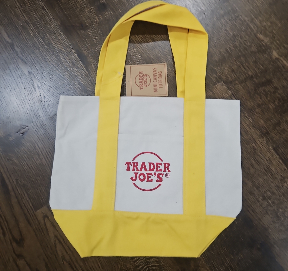 MINI Trader Joe's Yellow With Red Logo Canvas Tote Bag-- SHIPS NEXT DAY